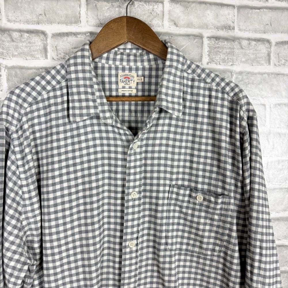 Faherty Brand Mens XXL Grey White Gingham Organic Cotton Flannel MWH1907-CCG